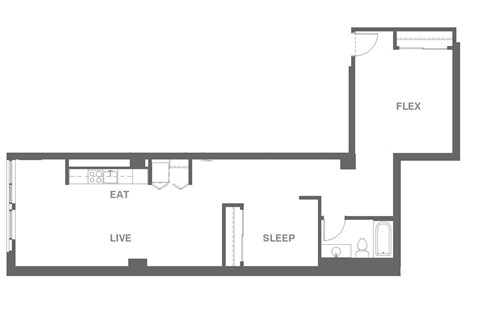 Floor plan for 2 beds, 1 bath, 995 sqft